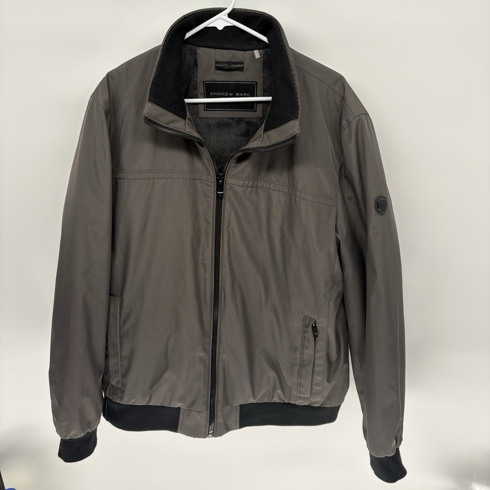 Andrew Marc Taupe Full Zip Windbreaker Bomber Jacket Quilted Lining Flight Men L